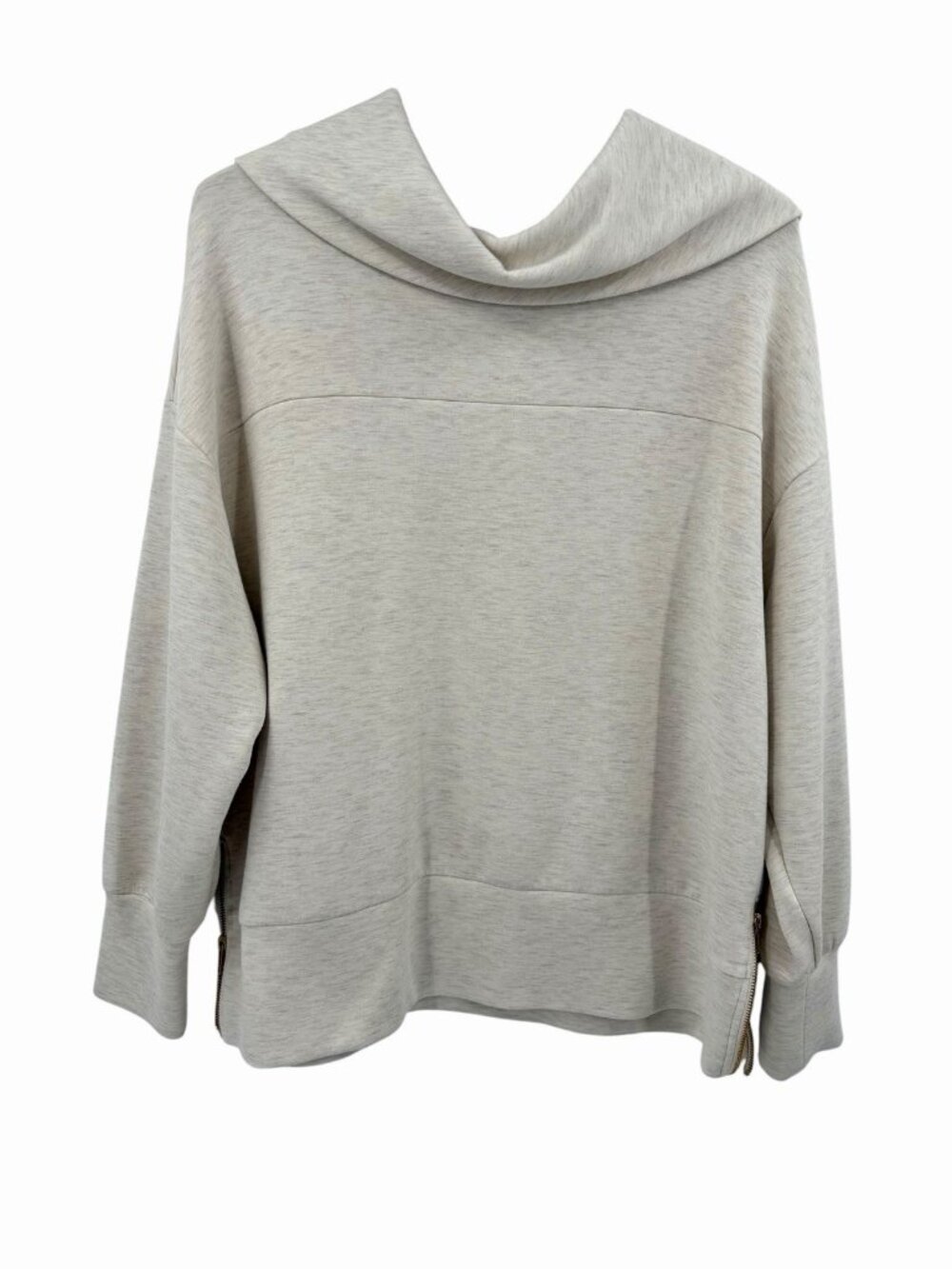 CABI Women's Heathered Ivory Eden Cowl Neck Popover Sweatshirt XL